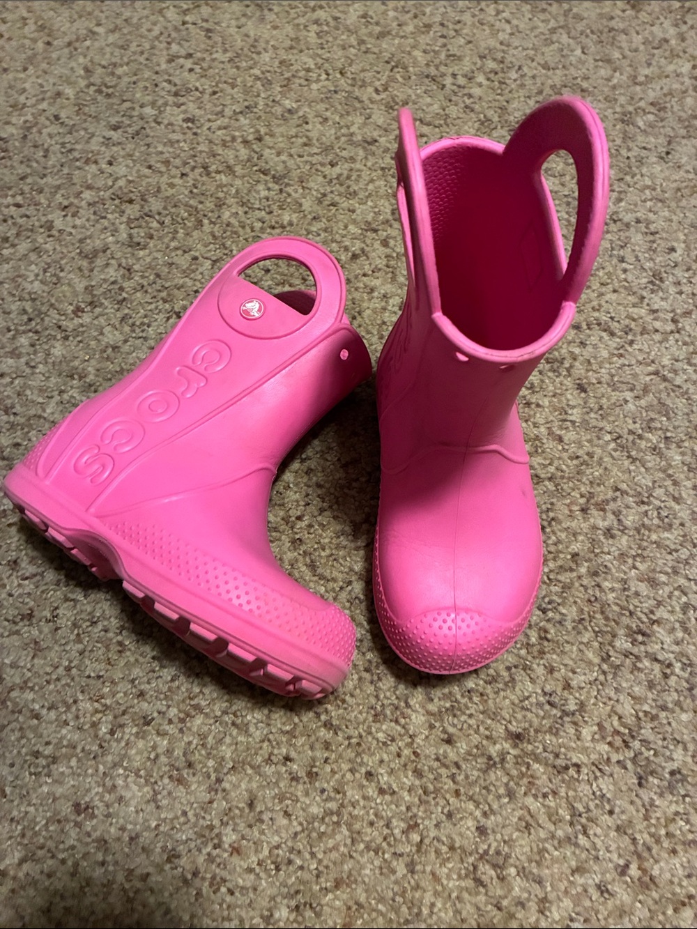 CROCS Kids Bright Pink Rain & Snow Boots with Pull Handles